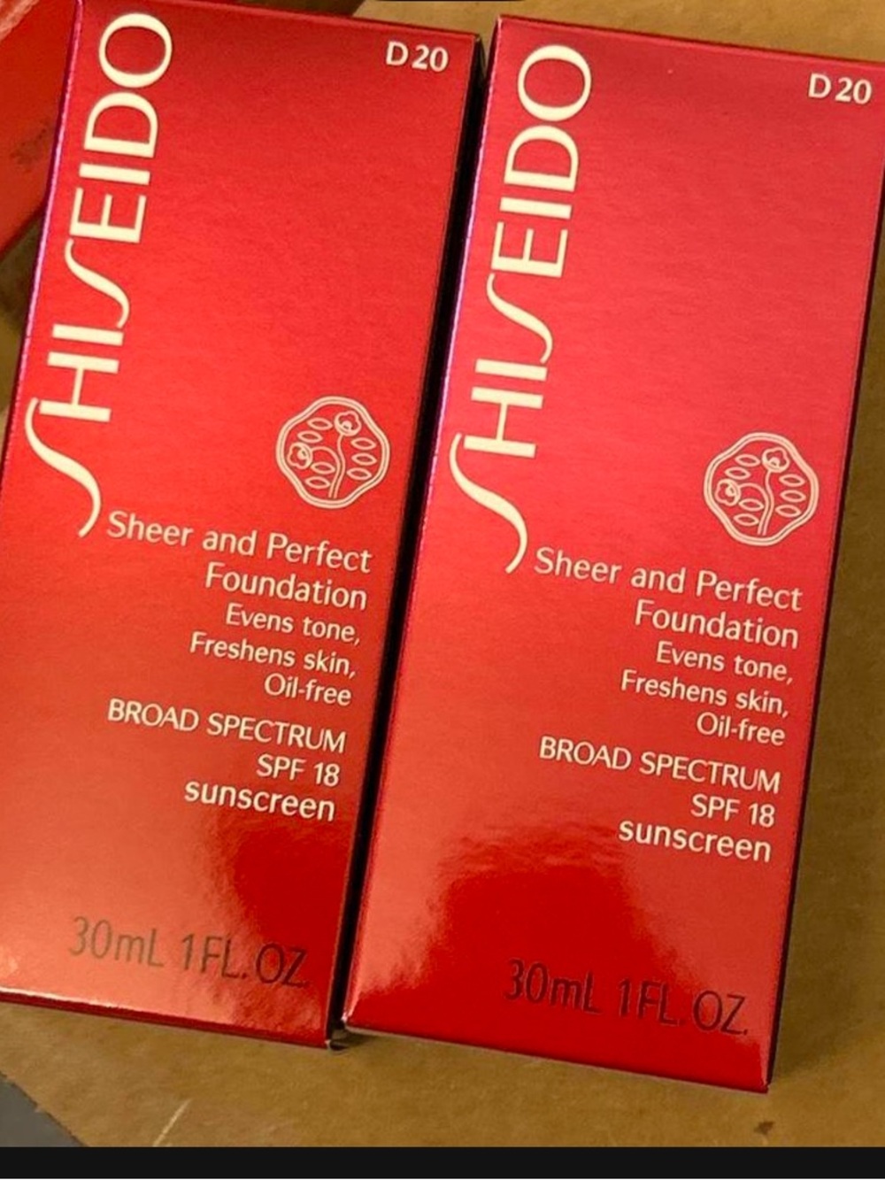 2x Shiseido Sheer and Perfect Foundation - D20 Rich Brown